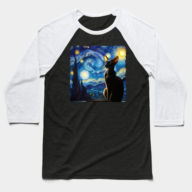 Oriental Short Hair Starry Night Inspired - Artistic Cat Baseball T-Shirt by starry_night